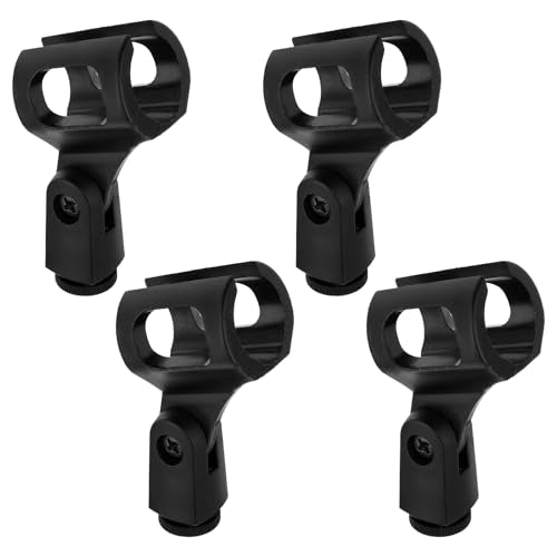4 PCS Microphone Holder, Adjustable Angle Mic Holder Clip for Stand Rubber Flexible Microphone Clip Black Wireless Mic Holders Clamp for Mics Stand Handheld Microphones Recording Condenser Microphones