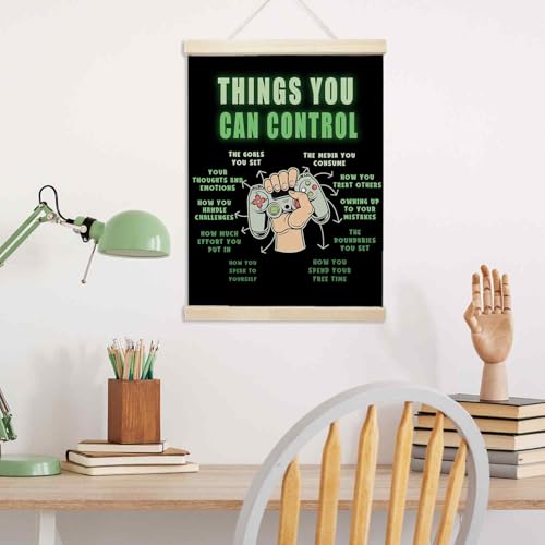 Voxitura Things You Can Control Game Poster Hanger Frame,Green Black Gaming Gamer Wall Decor Art Canvas for Playroom Kids Toddler Boys Room,Mental Health Prints for Wall Hanging Therapy Office 12x16in - color: green