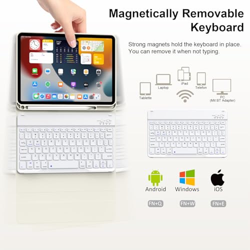 Keyboard Case for iPad (A16) 11th Gen 11 Inch 2025, iPad 10th Generation 10.9 inch 2022 with Pencil Holder, Wireless Keyboard and Slim Lightweight Soft Cover Auto Wake/Sleep, Cream White - color: Cream White
