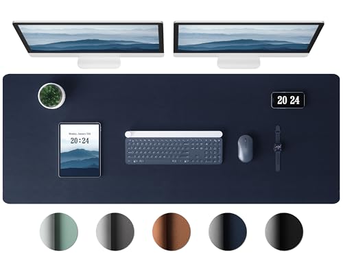 Aothia Leather Desk Pad Protector - Large Mouse Pad, Office Desk Mat, Non-Slip PU Leather Desk Blotter, Laptop Desk Pad, Waterproof Desk Writing Pad for Office and Home (Dark Blue, 38" x 13.7") - color: Dark Blue, size: 38" x 13.7"