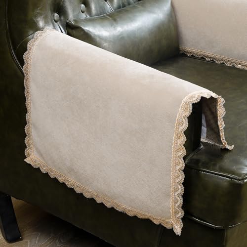 MINJIATEX Couch arm Covers,Non-Slip lace Sofa arm Covers Set of 2 Washable Sofa armrests Cover for Living Room Recliner Chair arm Cover Protectors for Leather armrest (YC-Khaki) - color: Yc-khaki
