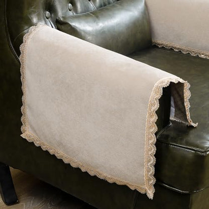 MINJIATEX Couch arm Covers,Non-Slip lace Sofa arm Covers Set of 2 Washable Sofa armrests Cover for Living Room Recliner Chair arm Cover Protectors for Leather armrest (YC-Khaki) - color: Yc-khaki