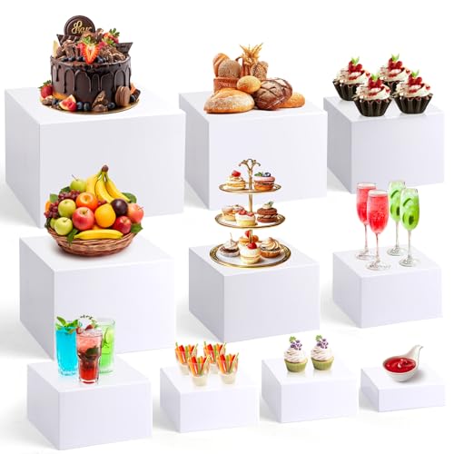 10 Pcs Acrylic Buffet Risers, Large Stackable Food Display Stand, Nesting Cube Box with Hollow Bottom, Food Risers for Buffet Table Dessert Jewelry Catering(10'' 9'' 8'' 7'' 6'' 5'' 5'' 4'' 4'' 3'') - color: White, size: 10Pcs(10'' 9'' 8'' 7'' 6'' 5'' 5''