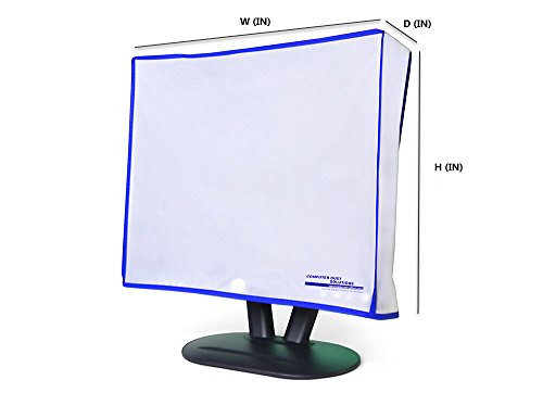 Computer Monitor dust Cover for Flat Panel LCD-Silky Smooth Anti-Static Vinyl with Blue Trim (16W x14H x3D) - size: 16W x14H x3D