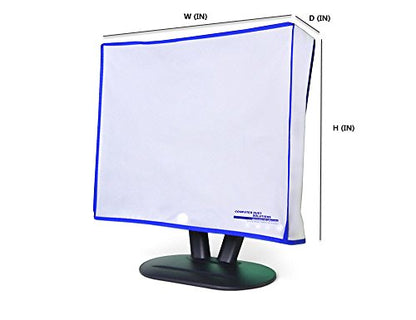 Computer Monitor dust Cover for Flat Panel LCD-Silky Smooth Anti-Static Vinyl with Blue Trim (16W x14H x3D) - size: 16W x14H x3D