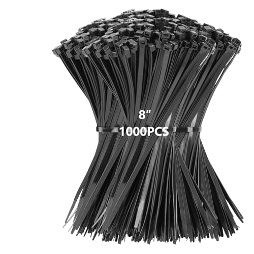 1000PCS 8 inch Black Zip Ties 75LBS Tensile Strength Self-Locking heavy duty UV Resistant Cable Tie Wraps for indoor and outdoor use(Black) - color: Black, size: 8inch-1000PCS