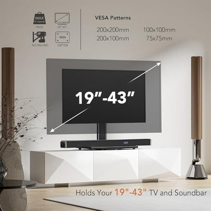 Universal Swivel TV/Table Top TV Stand for 19 to 43 inch TVs with 90 Degree Swivel, 4 Level Height Adjustable, Heavy Duty Tempered Glass Base, Holds up to 99LBS HT02B-001 - size: 13 x 9 x 19.5 inches (For 19"-43" TVs)
