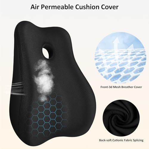 Seat Cushion,Lumbar Support Pillow for Office Chair, Cooling Mesh Office Chair Cushions for Sciatica,Tailbone &Back Pain Relief,Ergonomic Memory Foam Back Support Pillow for Desk,Gaming Car Chair