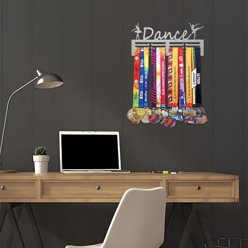 Resama Medal Hanger Holder Display Wall Rack Frame Shelf-Medal Hanger Awards Ribbon Soccer,Gymnastics,Holder Display Rack for 60 Medals - color: Dance Silver