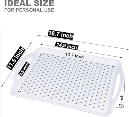 ECOIOU Non Slip Food Serving Tray with Handles, 2-Pack Rectangle Anti-Slip Non-Toxic Dishwasher Safe Tray for Snack Fruit Dessert Breakfast Drink,Black&White - color: Black&white