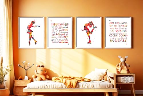 Inspirational Watercolor Ice Skater Girl Figure Skating Illustration Art Print Set for Girl's Bedroom Empowerment, Winter Sports Locker Team Boost, Young Spinner Surprises, Team Captain Honors, Coach Appreciation, Birthday Gifts - 8x10 Unframed Print Set