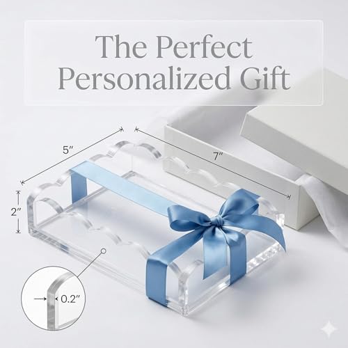 Scalloped Acrylic Tray with Magnetic Mat - 7x5 inch Photo Display Tray, Customizable Vanity Tray for Bathroom Counter, Home Office Desk Organizer, Outdoor Serving Tray, Catchall for Jewelry & Keys - size: 7" x 5" x 2"