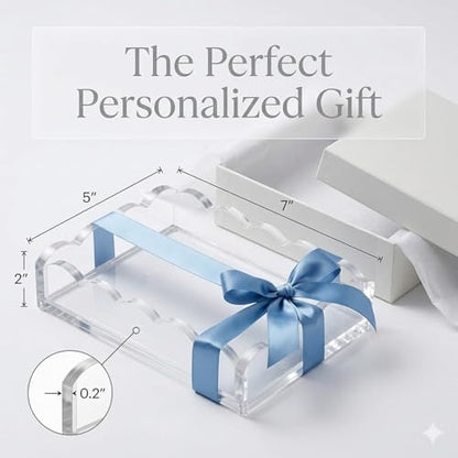 Scalloped Acrylic Tray with Magnetic Mat - 7x5 inch Photo Display Tray, Customizable Vanity Tray for Bathroom Counter, Home Office Desk Organizer, Outdoor Serving Tray, Catchall for Jewelry & Keys - size: 7" x 5" x 2"