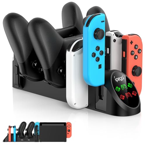FastSnail Charging Dock Compatible with Nintendo Switch Pro Controllers and for Joy Cons & OLED Model for Joycon,Multifunction Charger Stand for Switch with 2 USB 2.0 Plug and 2.0 Ports - color: Black, size: 6.2/7.0 inch