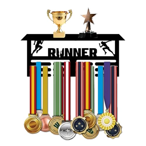 Resama Medal Hanger Holder Display Wall Rack Frame Shelf-Medal Hanger Awards Ribbon Soccer,Gymnastics,Holder Display Rack for 60 Medals - color: Runner-TD