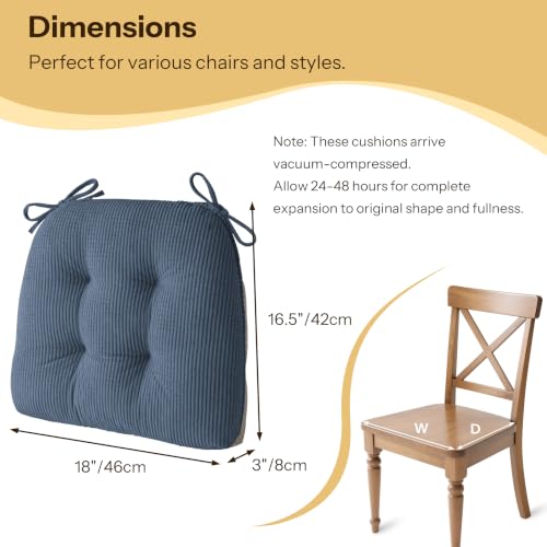 Indoor Kitchen Chair Cushions Set of 4 18"X16.5"X3" Soft Anti Slip Dining Chair Pads Tufted Kitchen Seat Cushion with Ties, Light Blue - color: Light Blue