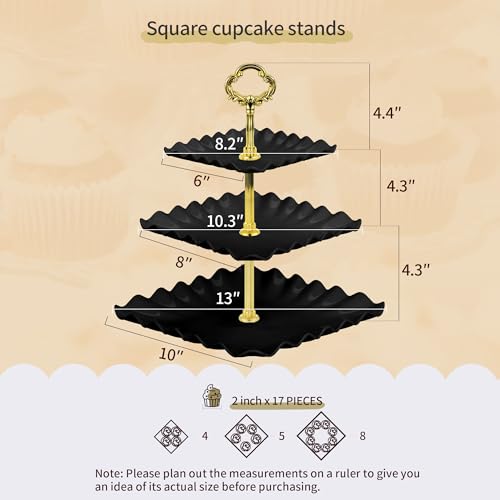NWK 5 Piece Cake Stand Set with 2 x Large 3-Tier Cupcake Stands, 3 x Appetizer Trays, for Wedding Birthday Baby Shower Tea Party Decorations (Black) - color: Black