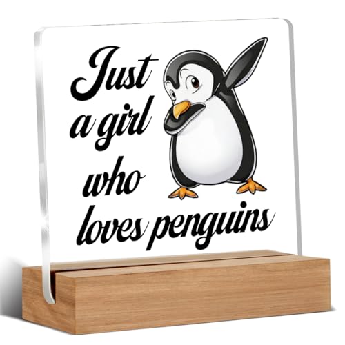 Penguin Gifts for Girls Penguin Lover, Birthday Gifts for Animal Lovers Friends Daughter Sister, Just a Girl Who Loves Penguins Acrylic Plaque Desk Signs Decor 4 × 4 Inches - color: Girl