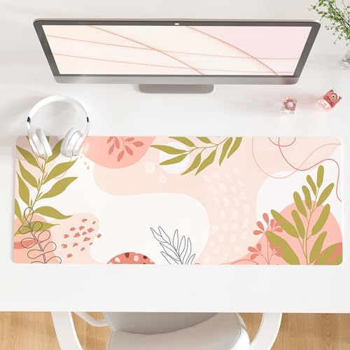 QiyI Large Mouse Pad, Cute Desk Mat for Desktop, Women Girls Minimalist Pink Office Desk Accessories, PU Leather Waterproof Gaming Mousepad, Tropical Leaves Desk Pad Computer Mat, 31.5" x 11.8" - color: Exotic Plants, size: 31.5" x 11.8"