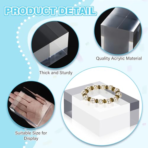 Qunclay 4 Pcs 4 x 3 x 2 Inches Acrylic Square Display Block Clear Polished Acrylic Cubes Jewelry Display Stand for Jewelry Ring Showcase Holder Base Collections - size: 4 x 3 x 2 inches