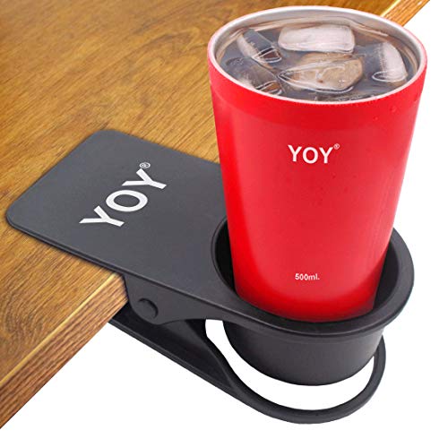 YOY Drink Cup Holder Clip - Table Desk Side Water Glass Beer Bottle Beverage Soda Coffee Mug Holder Cup Saucer Clip Design for Home Office, Black - color: Black, size: 1 Pack