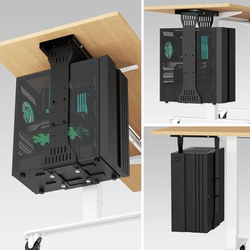 KEEGH Heavy Duty Under Desk PC Mount Adjustable Under Desk Computer Mount Supports Up to 90 lbs PC Mount with Secure Locking for Standing Desk, Black - color: Black