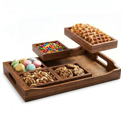 Serving Tray with 5 Removable Snack Boxes,Acacia Wood Snack Tray for Parties and Entertaining, Movie Night, Coffee Table and Charcuterie Serving - color: Snack Tray, size: Snack Tray