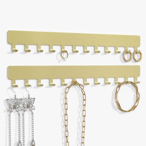 Necklace Holder - Hanging Jewelry Organizer, Self-Adhesive, Wall Mount, 2 PCS, Gold - color: Gold - Brushed