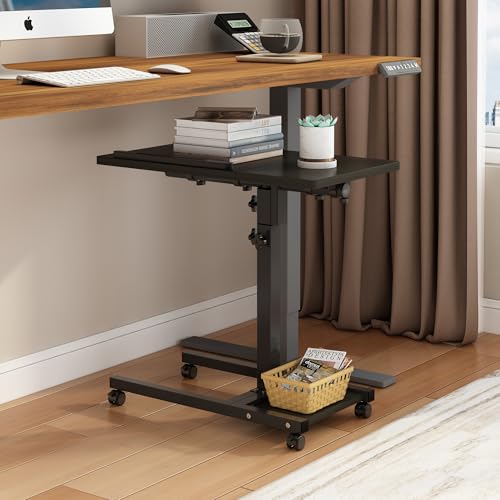 LINGMI Mobile Height Adjustable Laptop Desk with Mouse Pad, Portable Laptop Desk Rolling Tiltable Table with Small Side Table for Couch,Rolling Computer Stand - color: Dekuwood Black