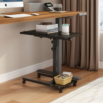 LINGMI Mobile Height Adjustable Laptop Desk with Mouse Pad, Portable Laptop Desk Rolling Tiltable Table with Small Side Table for Couch,Rolling Computer Stand - color: Dekuwood Black