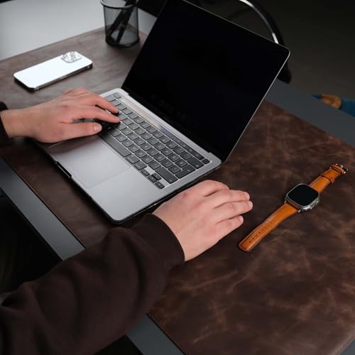 Jersey Genuine Calfskin Leather Desk Pad, Office Desk Mat with Non-Slip Bottom, Smooth Surface for Mouse & Keyboard, Desk Protector (36x19 inches) (Dark Brown) - color: Dark Brown