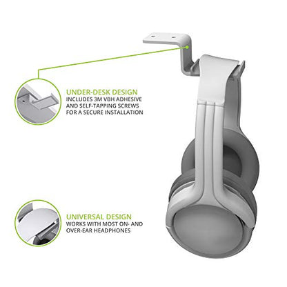 Kanto HH Universal Under Desk Headphone Hook - White - Solid Steel Construction - Mount using 3M adhesive or 2 included screws - color: White