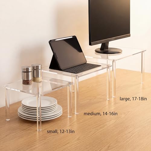 3 Pcs 17, 16, 15 Inch Extra Large Acrylic Risers Display Stands Rectangular 4-leg Acrylic Plant Stand, 6mm Thick Clear Shelf Riser Display Stands for Decor Collectibles Figures and Item Photography - size: 17×11×9 In，16×10×8 In，15×9×7 in