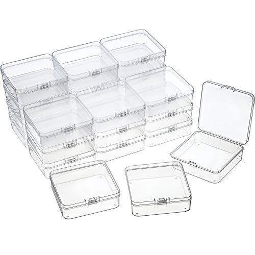 SATINIOR 24 Packs Small Clear Plastic Beads Storage Containers Box with Hinged Lid for Storage of Small Items, Crafts, Jewelry, Hardware(2.9 x 2.9 x 1 Inches) - size: 2.9 x 2.9 x 1 in