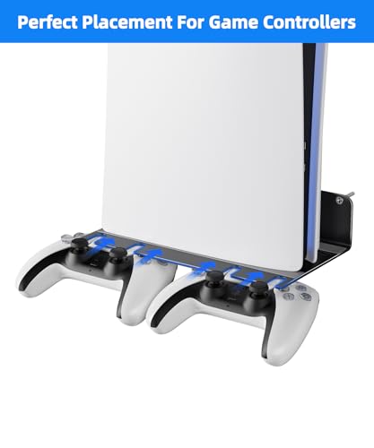 PS5 Wall Mount Aluminum Alloy Compatible with All PS5 Generations Holds Two Controllers Unimpeded Heat Dissipation Ps5 Accessories Universal for Living Room and Bedroom - color: Black