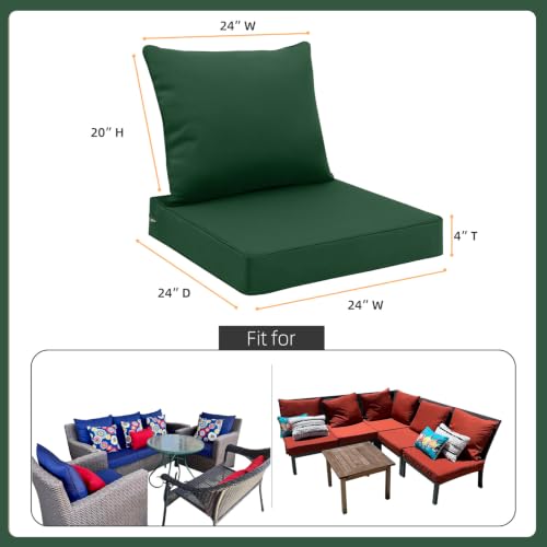 Favoyard Outdoor Patio Seat Cushion Set, 24x24 Inch, Water & Fade Resistant | Removable Cover Patio Furniture Cushion, Deep Seat & Back Cushion, Tie Straps Pads for Chair, Sofa, Couch, Dark Green - color: Dark Green, size: 24 x 24 Inch