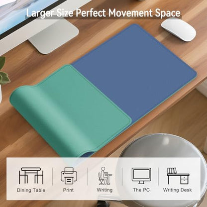 Dual Sided Leather Desk Mat - Waterproof Desk Pad - Ideal for Large Mouse Pad and Desk Mats on Top of Desks (Blue, 33"*13") - color: Blue, size: 33"*13"