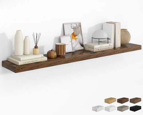 RICHFOCUS 72Inch Floating Shelves for Wall 1 Pack Shelves for Bedroom|Kitchen|Bathroom Wall Mounted Rustic Wood Floating Shelf with Invisible Brackets for Books|Storage|Decor, Rustic Brown - color: Rustic Brown, size: 72"L x 8"D, Set of 1