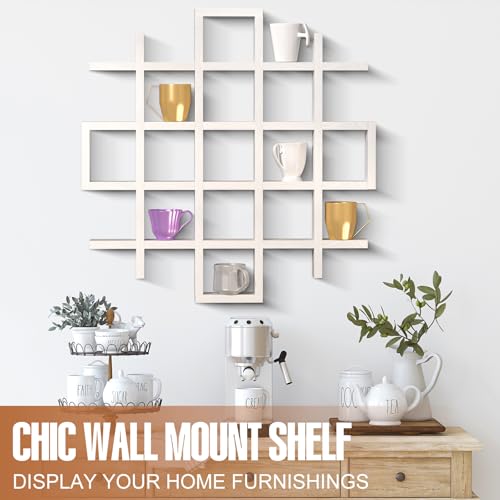 Suzile Oversize Coffee Mug Display Rack Wooden Display Shelves Rustic Wooden Floating Curio Shelf Travel Wall Mounted Coffee Mug Rack Holder Shadow Box Shelf(5.1x5.1x3in,White) - color: White