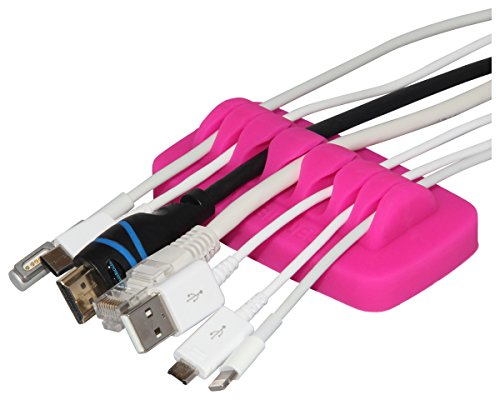 Heaviest Cable Organizer on The Market! Compact and Weighted Desktop Cord Holder and Cable Organizer, Eco-Friendly Silicone, No Bad Smell, Bundled with 4 Reusable Cable Ties! (Fuchsia Pink) - color: Fuchsia Pink, Standard