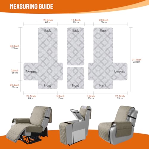 VANSOFY Loveseat Recliner Cover with Console 100% Waterproof Sofa Slipcovers Non-Slip Reclining Couch Cover Split Sofa Covers Furniture Protector for Pets, Dogs（Khaki） - color: Khaki
