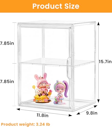XXX-Large Clear Stackable Acrylic Display with Lid & Magnetic Door - 2-Tier Adjustable Shoe Box Case 11.8'' X 9.8'' X 15.7''Organizer for Boot, Sneakers, Collectibles, Figures, Purses | 1-Pack - color: Clear-xxx-large-1pcs