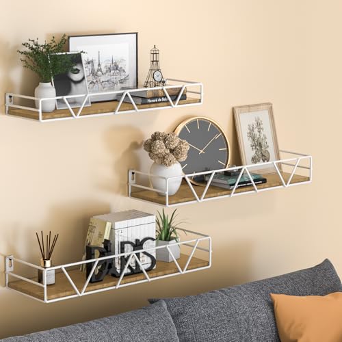 Amaoot Floating Shelves Set of 3, Home Wood Wall Shelf, Farmhouse Shelf for Bedroom, Wall Mounted Floating Shelf for Living Room, Bedroom, Bathroom, Kitchen, Office (White) - color: White