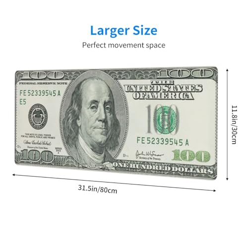 Money Gaming Mouse Pad, USA Dollar Large Extended Desk Mat 11.8X 31.5 inches with Non-Slip Base & Stitched Edges, Waterproof Desk Mat for Office, Home, Laptop, Computer Keyboard - color: Money_10