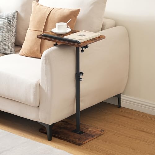MAHANCRIS TV Tray Table, Height Adjustable TV Trays with 360° Swivel, Space-Saving Side Table for Couch, Multi-Functional Sofa Table with Anti-Slip Bar, Bedside, Rustic Brown ETRB4501 - color: Rustic Brown