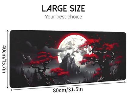 FreeNook Large Gaming Mouse Pad, Anime Black Mousepad with with Non-Slip Base, Expanded Cool Desk Mat, Mountain Moon Scenery XL Keyboard Mat Suitable for Home Office,31.5 X 15.7 Inch - color: Trees Mountains, size: 31.5L x 15.7W inches