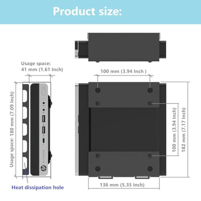 Wall Mount Compatible with HP EliteDesk, ProDesk, Mini Desktops - Steel Mount for Wall, Under Desk or VESA
