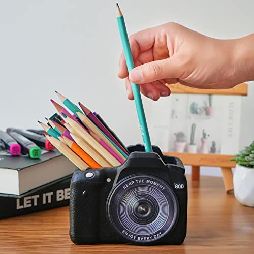 Camera Desk Decor Valentines-Day Gift - Bookend Shelf Decor Makeup Brush Holder, Aesthetic Desk Accessories Supplies Holders Organizer for Office Stationary Birthday Anniversaries Graduation Gift