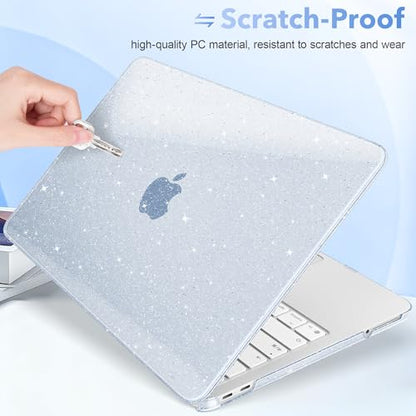May Chen Compatible with MacBook Neo 13 inch Case 2026 Model A3404, Plastic Hard Shell,Keyboard Cover,Screen Protector,Dust Plug, for MacBook Neo 13" with A18 Pro Chip, Glitter Blue - color: Glitter Blue