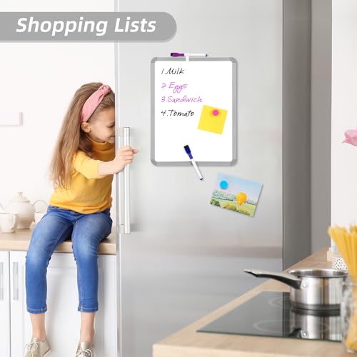 VUSIGN Small White Board Dry Erase, 14'' x 11'' Magnetic Dry Erase Board, Mini Whiteboard with Markers for Students, Fridge, Wall, Locker - color: C-sliver2 1 Pack